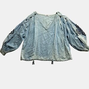 Sweewe Paris Blouse Womens Medium Balloon Sleeve Embroidered Oversized Top